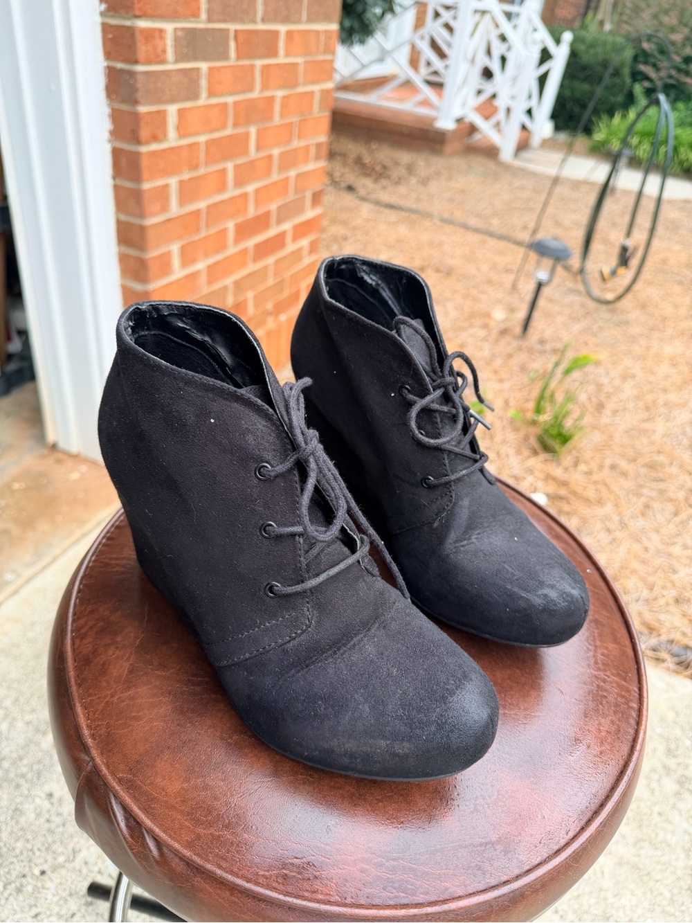 x-appeal Black Lace-Up Wedge Ankle Booties